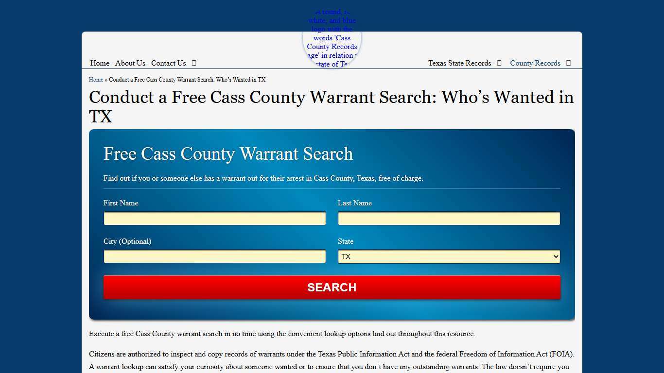 Conduct a Free Cass County Warrant Search: Who's Wanted in TX
